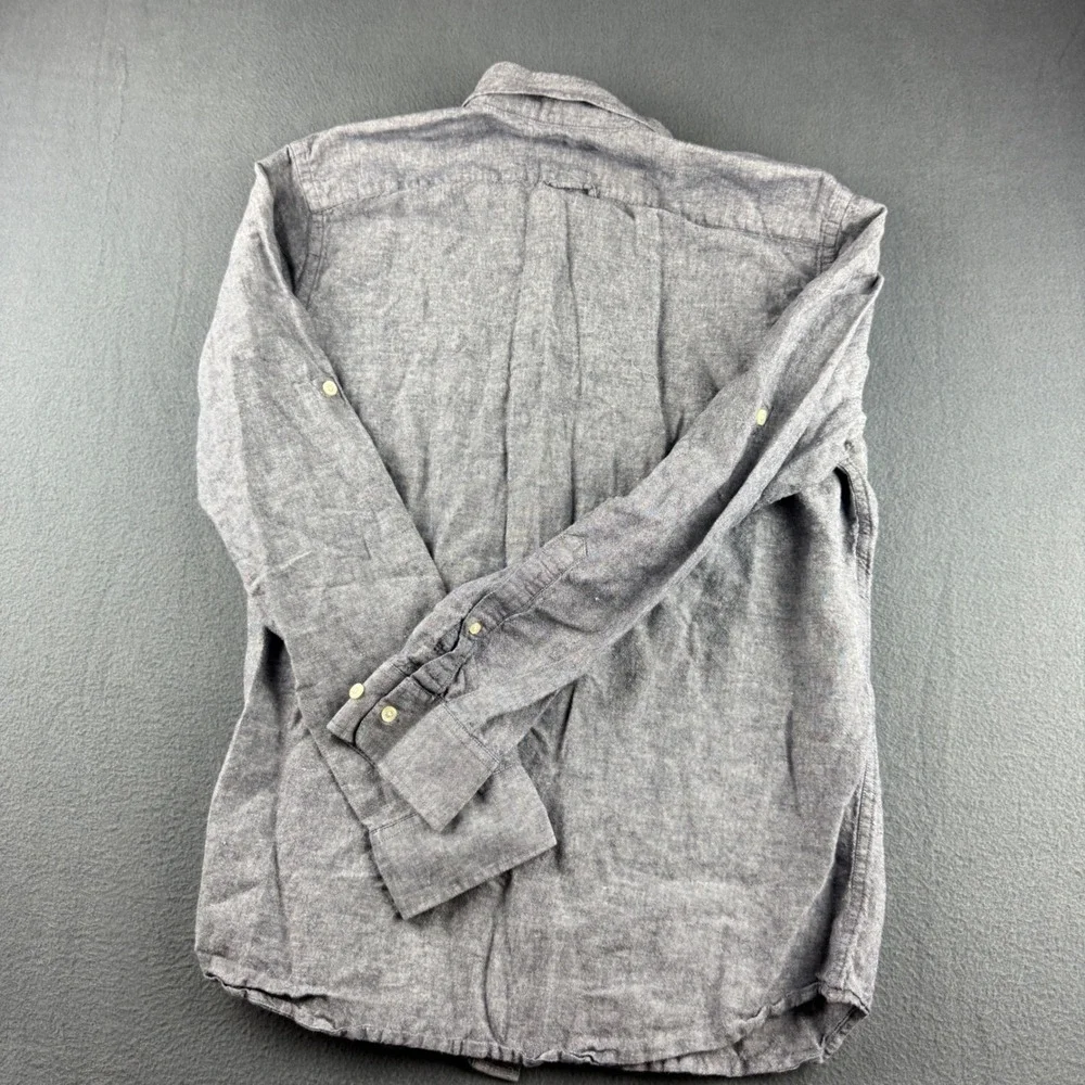 Banana Republic Shirt Men's L Blue Linen Blend Slim Fit Lightweight Beach Summer